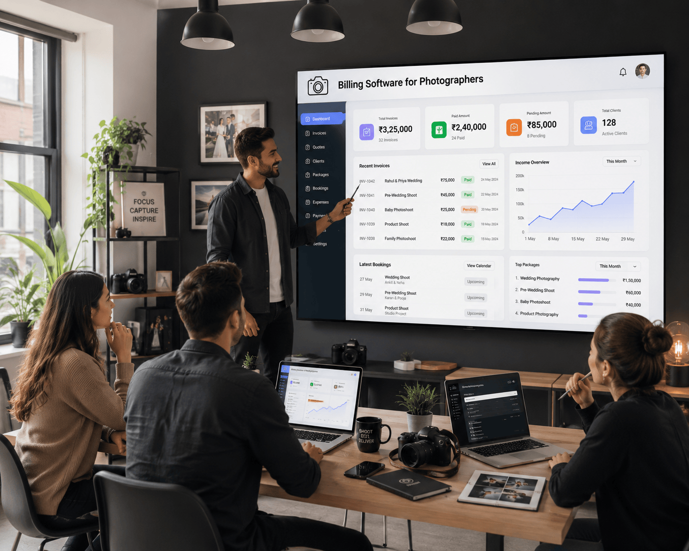 Professional Photographer Managing Client Billing with Q9Bill