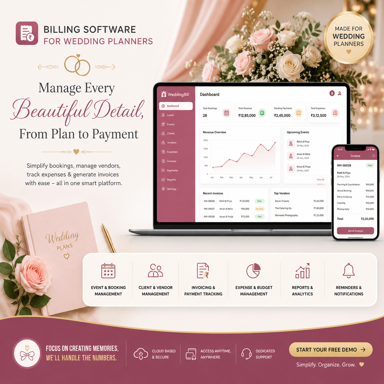 Wedding Planner Managing Client Invoices and Events with Q9Bill